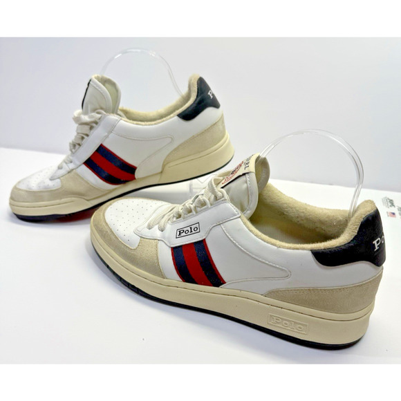 Polo Ralph Lauren White Court Suede & Leather Sneakers Shoes Men's Sz 8.5D - Picture 2 of 8